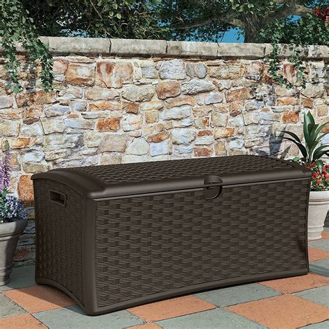 Devoko 150 Gallon Deck Box Resin Outdoor Storage Box Waterproof Storage Container for Patio Furniture Cushions, Pool Toys, Garden Tools. Options: 3 sizes. 4.2 out ... HABUTWAY Large Outdoor Storage Deck Box Waterproof Storage Bench with Padlock Resin Patio Storage Boxes Bin Chest for Outside Garden,Poolside (160GALLON, …